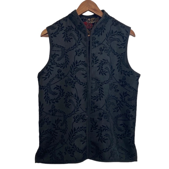 Vintage Reversible Vest Womens Large Chinois Granny Red Black Jacquard Velvet - Picture 9 of 14